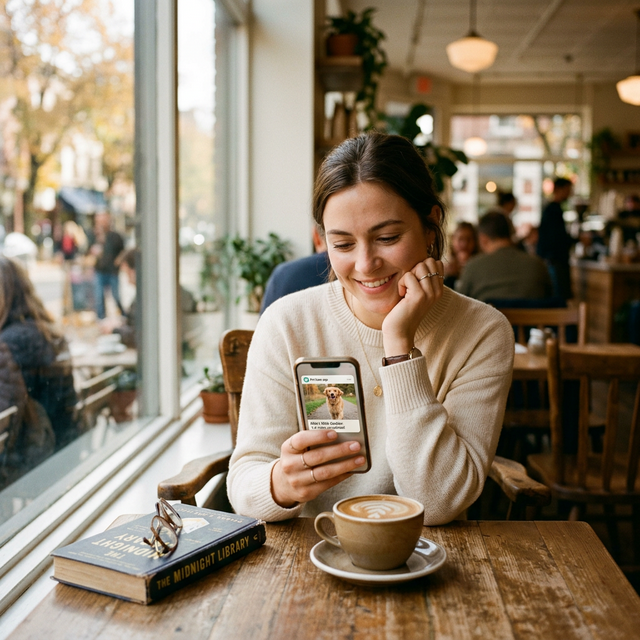 Dueña tranquila con su perro